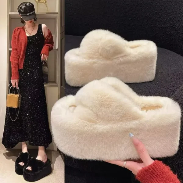 Cheap Winter Slippers Women 2024 New House Home Fur Slippers for Women Flat Platform Cozy Fuzzy Indoor Shoes Korean Slides