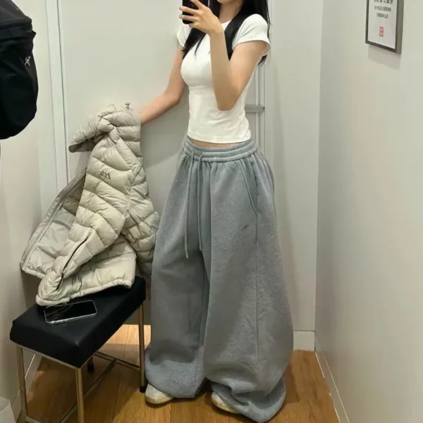 Loose Wide Leg Sweatpants Women's Casual Floor-Length Lazy Style Pants Comfortable Loose Fit High Waist Trousers