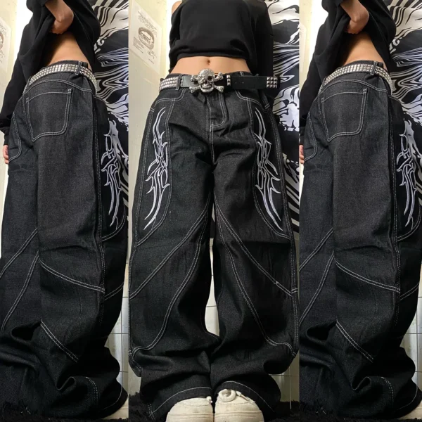 SIRI Y2K Street Jeans Men and Women Trousers Harajuku Hip Hop Print Retro Blue Loose Jeans High Waist Wide Leg Pants Jeans Trend