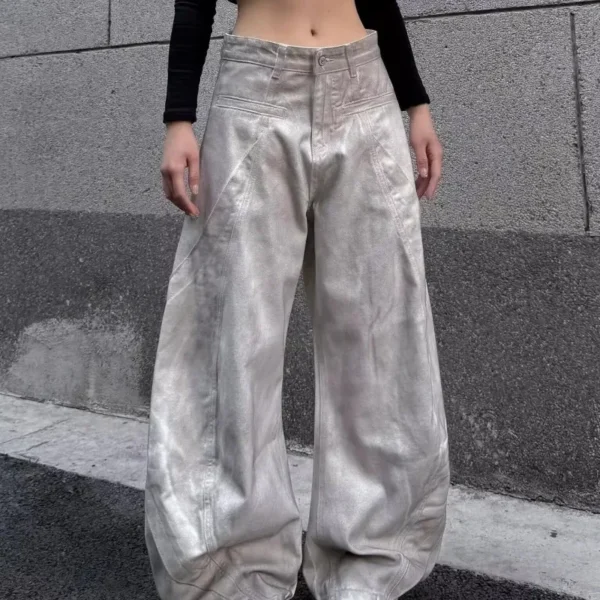 Retro American Creative Stained White Knife Edge Jeans Men Women Loose Casual Wide Leg Long Pants Comfortable Straight Cut